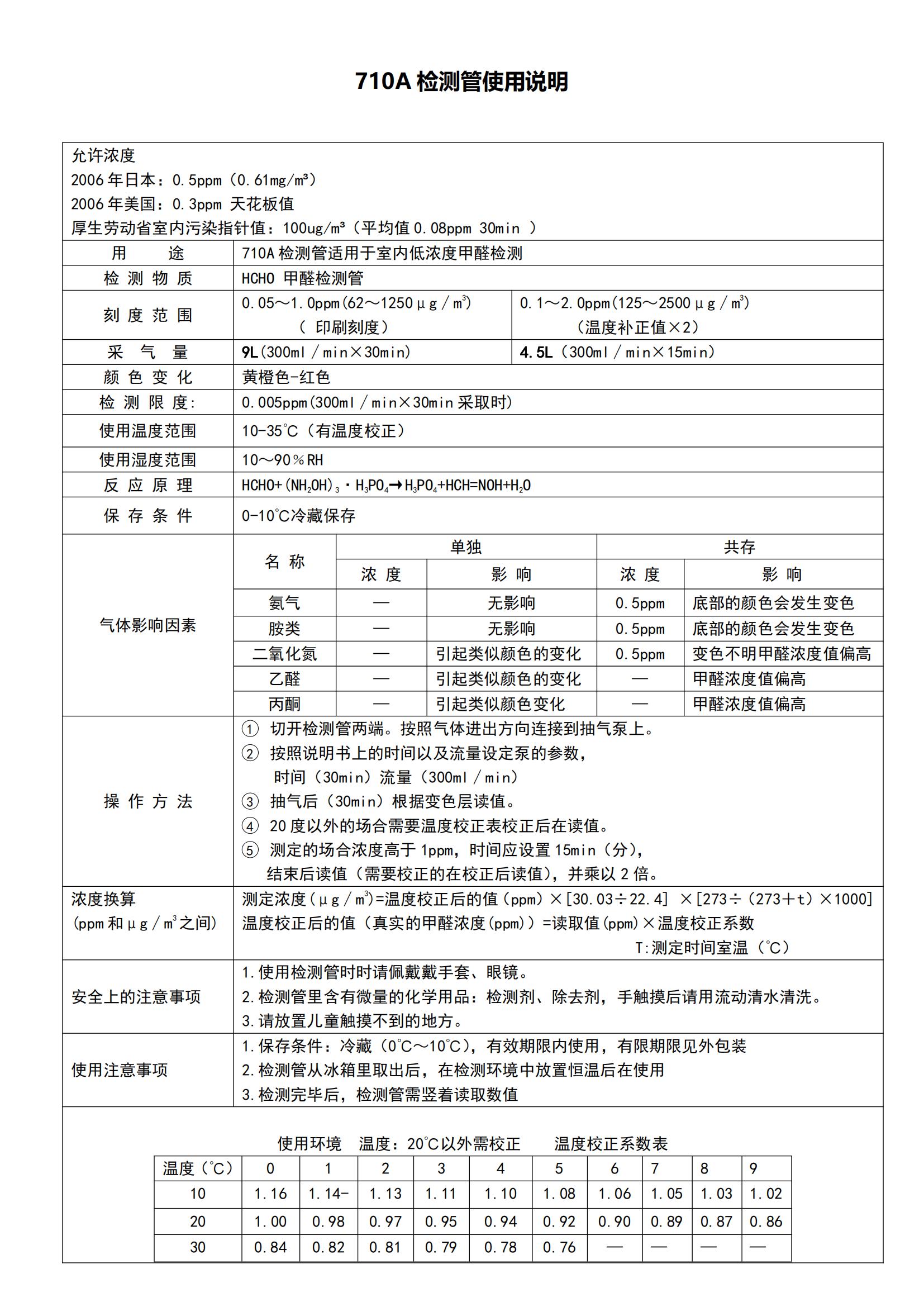 北川式氣體檢測(cè)管710A初檢管使用說(shuō)明